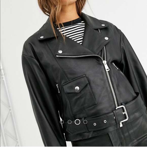 NWT Lab Leather Dropped Shoulder Biker Jacket - Picture 5 of 14